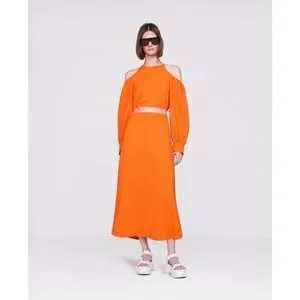 【関税&送料込】Stella Mccartney Fluo Orange Viscose Oversiz Stella McCartney square-neck Sleeveless Flared Dress